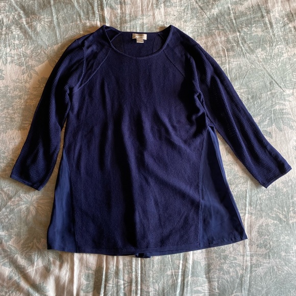 Asoie Navy Blue Mixed Material Sweater - Picture 4 of 11